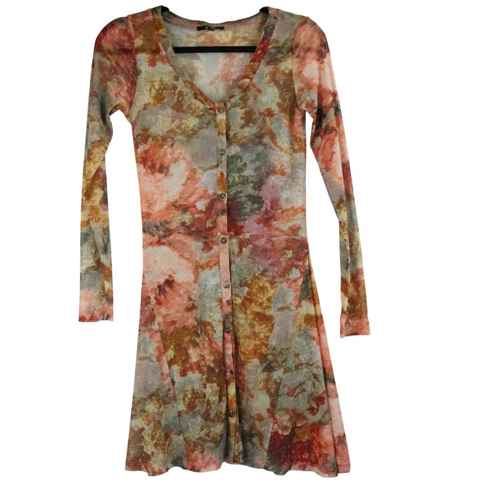 Yest Floral Sheer Mesh Button Front Dress Long Sleeve Romantic Fairycore Sz 6